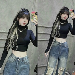 Áo croptop cổ lọ tay dài ôm body chất tốt cao cấp co giãn