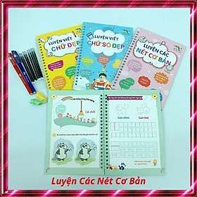 Combo 3 Tập viết TỰ XÓA nét LÕM kèm bút tự bay màu cho bé luyện dễ dàng