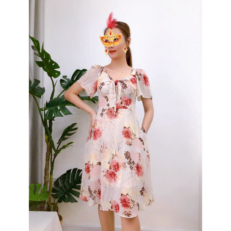 Đầm xoè hoa cao cấp túi hai bên hông có lớp lót