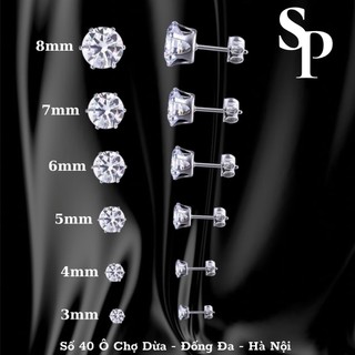 1 đôi khuyên nụ đá pha lê chân cài - khuyên thép y tế