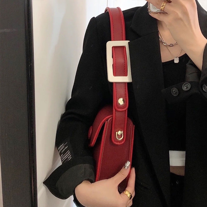 Mischa Túi Đeo Vai Bằng Da PU Cao Cấp Màu Trơn Phong Cách Cổ Điển Thời Trang Dễ Phối Đồ