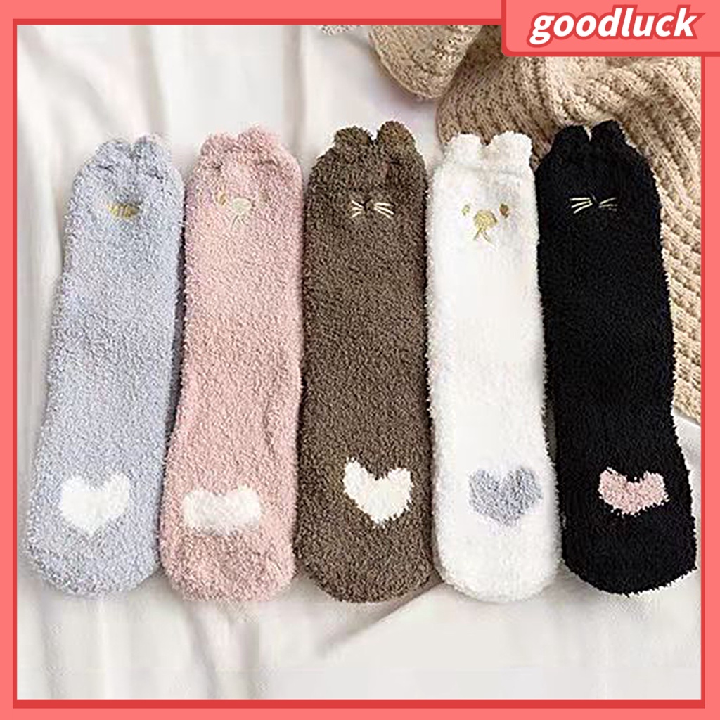 1 Đôi Vớ Lông Cừu San Hô Dày Co Giãn Giữ Nhiệt Họa Tiết Dễ Thương Cho Nữ