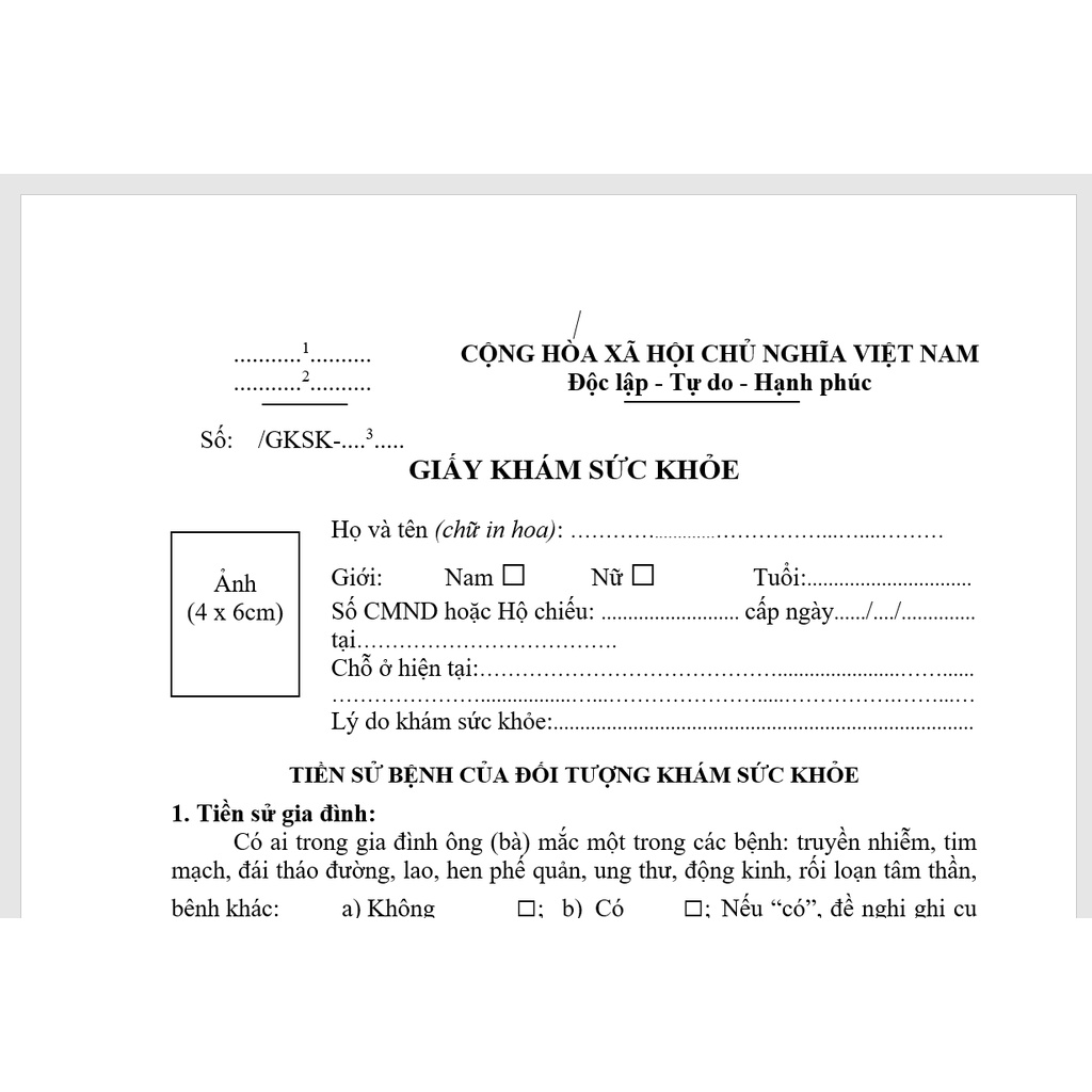 GIẤY KHÁM SỨC KHOẺ