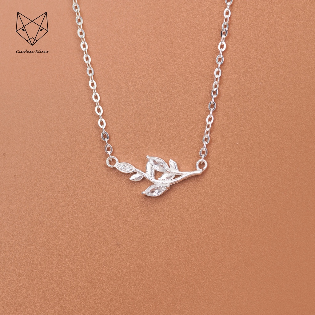 Dây Chuyền Bạc Ta Cao Cấp CaoBac Silver Hoạ Tiết Lá Lúa Đính Đá Lấp Lánh Nhẹ Nhàng, Thanh Lịch Dành Cho Bạn Gái