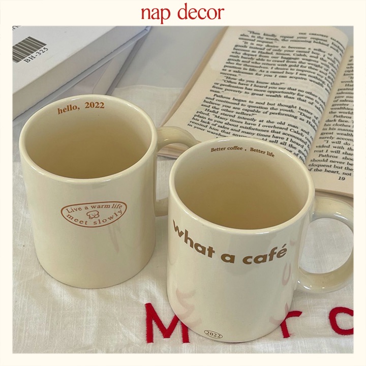 Cốc sứ cute có quai kiểu dáng Hàn Quốc, ly sứ dễ thương uống nước hình gấu pha trà pha cà phê latte