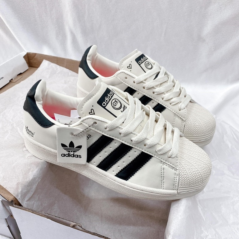 Giày thể thao nam nữ CT adidas superstar mũi sò trắng kem lót hồng XO mới cao cấp