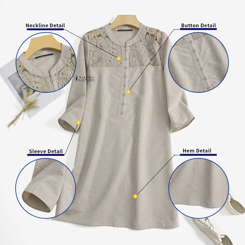 Zanzea Đầm Ren Tay Lỡ 3 / 4 Thời Trang Nữ Tính