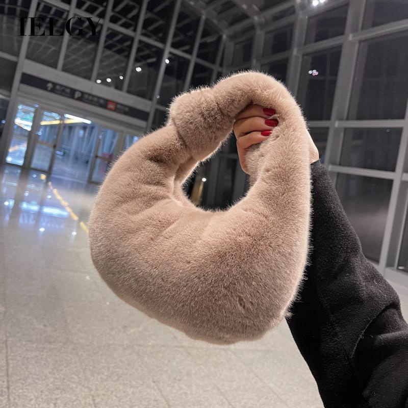 Túi xách IELGY vải lông màu trơn thắt nút thời trang cho nữ