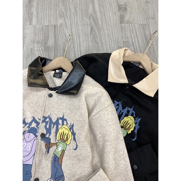 ÁO KHOÁC BOMBER DẠ CỔ DA UNISEX NAM VÀ NỮ