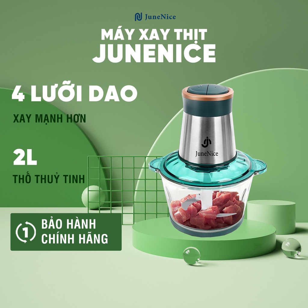 Máy xay thịt bình thuỷ tinh 2 lít JN June Nice 2l tương đương 1kg thịt, 2 chế độ nhanh chậm, chỉ mất 10 giây có ngay
