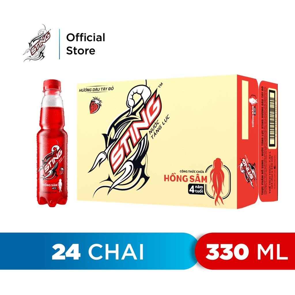 [HỎA TỐC] Thùng 24 Chai Nước Tăng Lực Sting Dâu (330ml/chai)