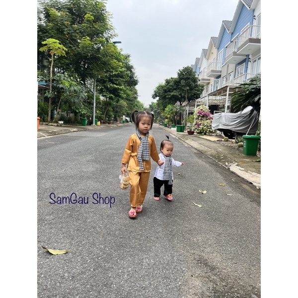 Bộ Ba kèm khăn rằn và Bộ Bà ba cho bé trai bé gái nhiều màu từ 7-30kg SamGau shop