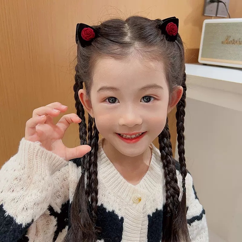 Kẹp Tóc Hình Tai Mèo Hai Mặt Màu Trơn Phong Cách Retro Cho Nữ