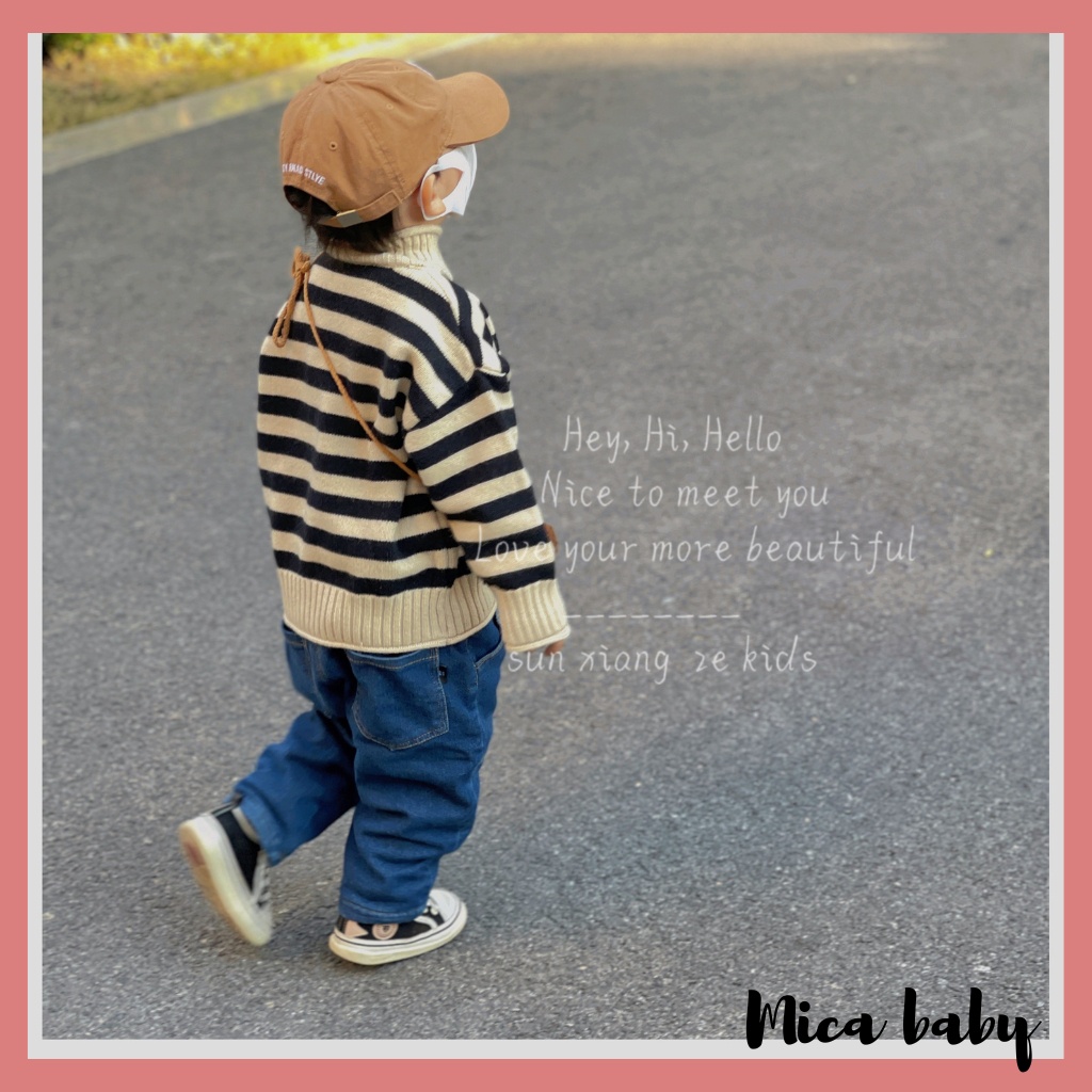 Áo len cao cổ cho bé họa tiết sọc dọc phong cách Hàn Quốc đáng yêu QA58 Mica baby