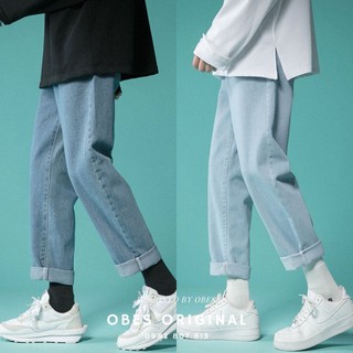 [OBES] Quần jeans xanh trơn baggy suông mã QT có 3 màu