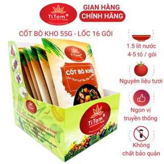 Gia vị nấu bò kho nêm sẵn Titom lốc 16 gói 55g dùng ướp thịt bò nấu bò kho
