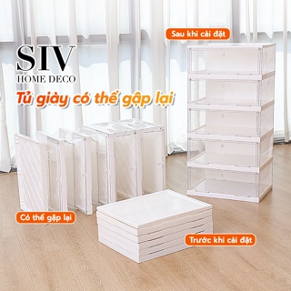 SIV Tủ nhựa đựng giày dép gấp gọn cao cấp, Hộp đựng giày trong suốt 3