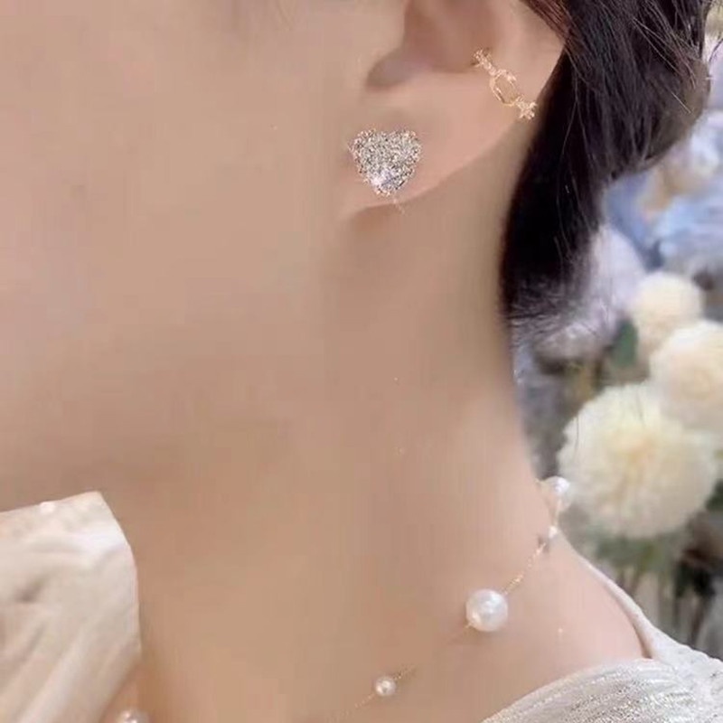 Bông Tai Hình Trái Tim Đính Đá Và Ngọc Trai Cao Cấp Thời Trang Hàn Quốc 2022