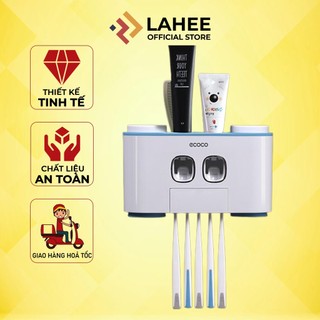 Bộ nhả kem đánh răng ECOCO kèm 4 cốc, kệ dán tường nhà tắm giá để bàn chải đánh răng - LAHEE