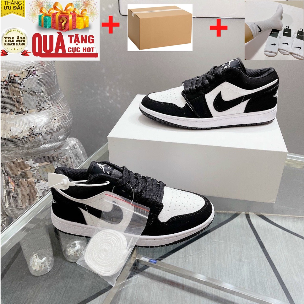 Giày 𝐉𝐨𝐫𝐝𝐚𝐧 1 Low Panda Đen Trắng, Giày JD1 low Panda Cổ Thấp Bản Đẹp Đầy Đủ Phụ Kiện