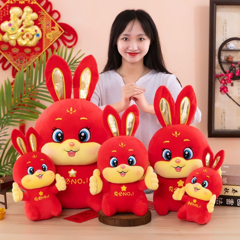 Thỏ Nhồi Bông Mềm Mại Phong Cách Trung Hoa Trang Trí Nhà Cửa