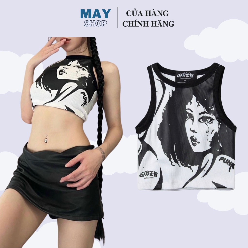 Áo Croptop P GIRL Y2K Áo Ba Lỗ Sát Nách MAYSHOP A09
