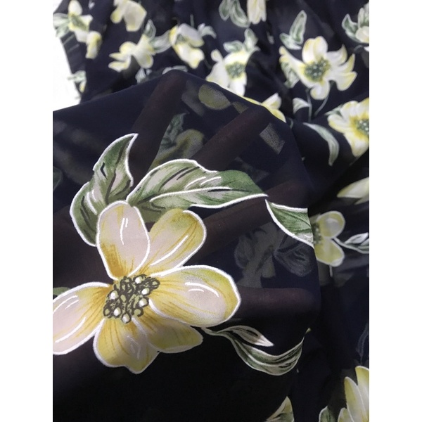 Vải voan hoa nổi nền xanh đen mềm rũ mỏng nhẹ bay (khổ 1m5) may đầm váy , áo dài đẹp thời trang