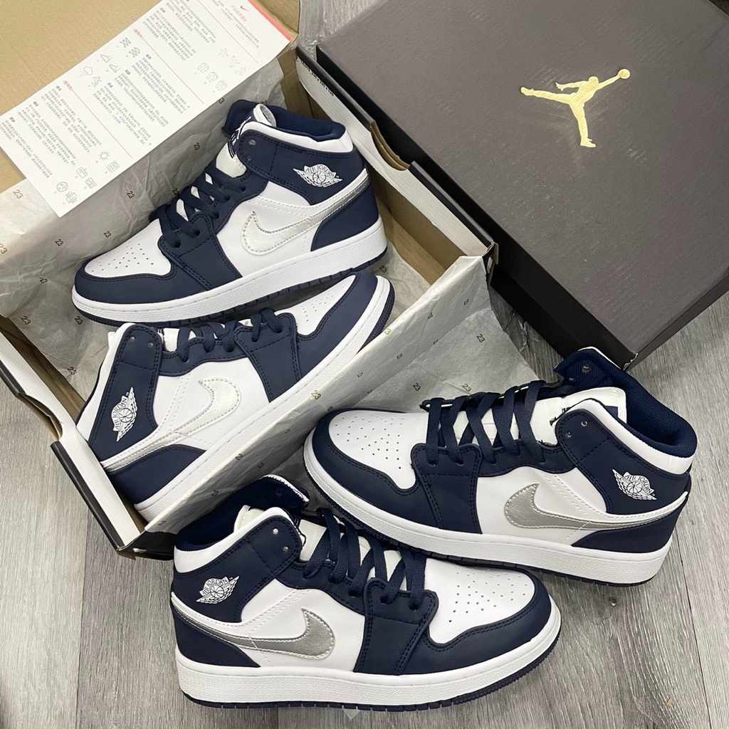 Giày Jordan 1 High cao cổ phối màu xanh than trắng vẩy xám bạc cao cấp full box