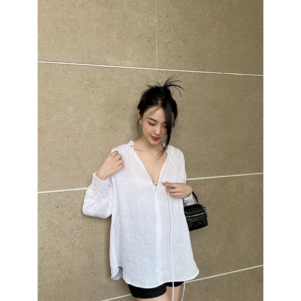 𝐋𝐘𝐋𝐀𝐍 𝐓𝐎𝐏 - Áo Sơ Mi Linen Tay Bồng Thân Rộng ( ảnh chính chủ )