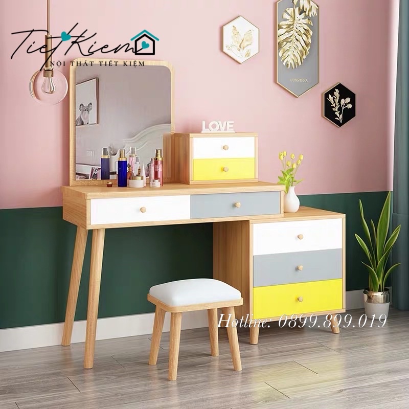 Bàn trang điểm vân gỗ hạn chế trầy linh hoạt kích thước Nội thất tiết kiệm kiêm tủ đầu giường lắp ráp sẵn BTD999799