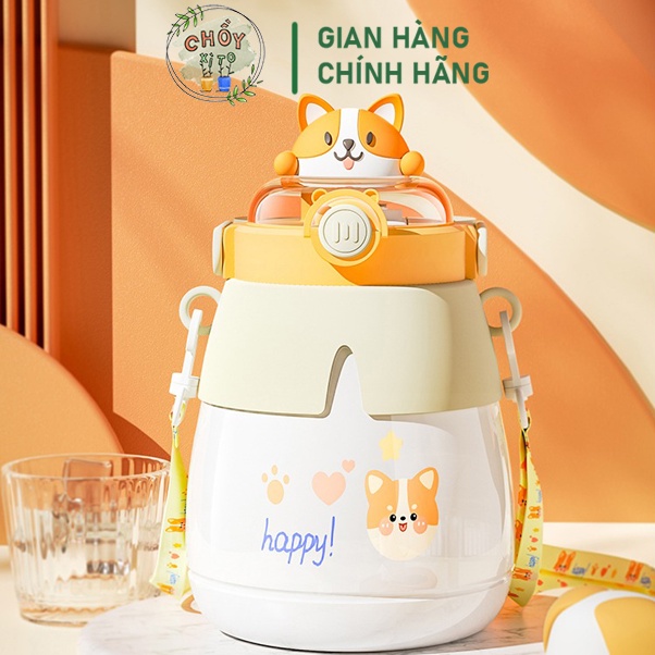 Bình đựng nước giữ nhiệt nóng lạnh CHỒY Xì to HB224 950ml lõi inox 304 chống rỉ cách nhiệt 7 lớp có ống hút quai xách