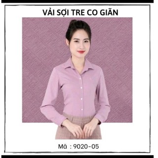 áo sơ mi nữ Thái Hòa màu hồng ruốc vải sợi tre