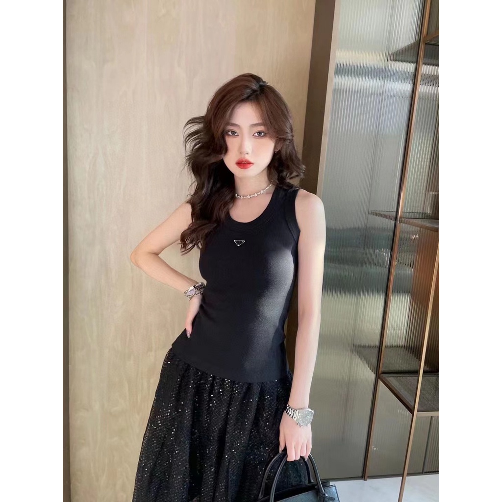 Prada Vest Women's 22 Autumn New slim stretch round neck tight bottoming shirt sleeveless top