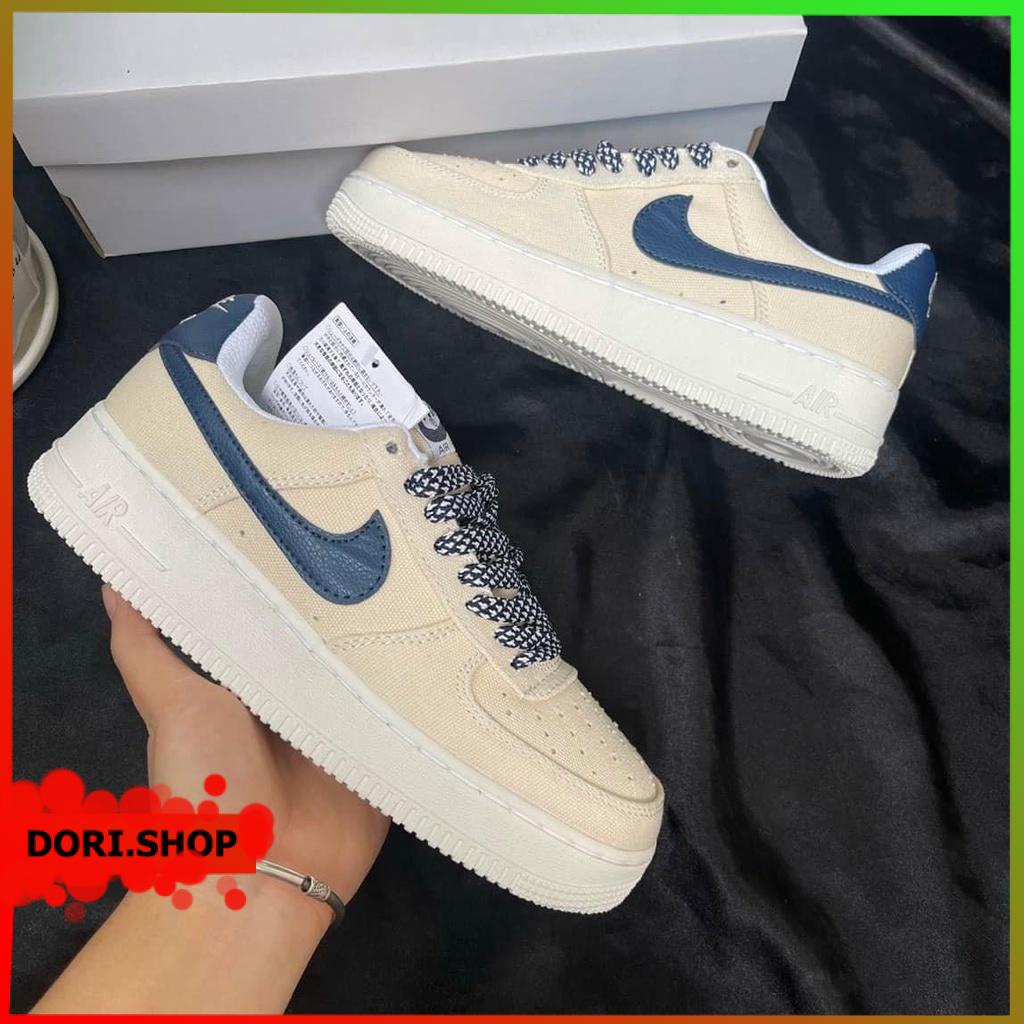 GIÀY AF1 CANVAS NAVY, Giày AIR FORCE 1 Custom Vải Kem Sữa Hót trend, Giầy thể thao AF1 vệt xanh than Fullbox