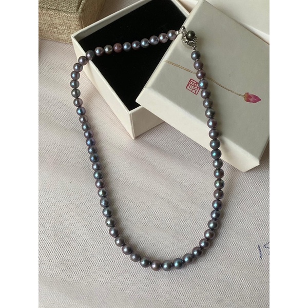 Chuỗi cổ màu đen khóa bạc 925 size 8ly
