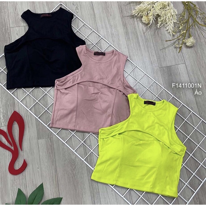 Áo thun croptop màu khoét ngực cổ tròn sát nách TT1411