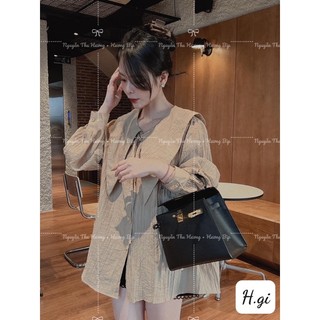 Áo sơmi tơ đũi cổ nhọn form rộng