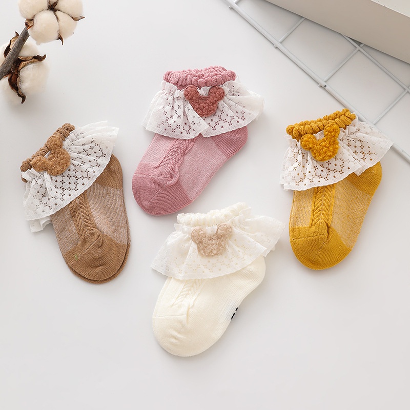 Vớ Cotton Phối Ren Lưới Thoáng Khí Dành Cho Bé Gái