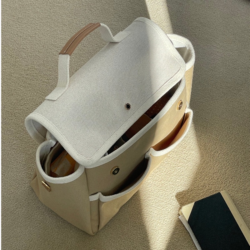 Túi Đeo Chéo Vải canvas Ghép Mảnh Đơn Giản Phong Cách Hàn Quốc Cho Nữ