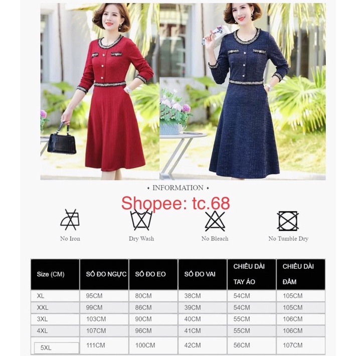 Đầm trung niên thu đông cho mẹ, đầm trung niên tay dài cao cấp AD54