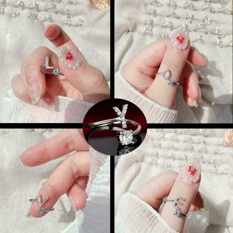 Nhẫn Mở 26 Chữ Cái A-Z Đính Pha Lê Thời Trang Cho Nữ
