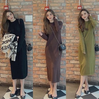 Váy len suông tay dài chất len nhẹ Hàng QC (Dài 92cm)