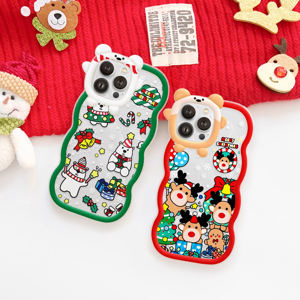 Ốp điện thoại iphone viền gấu lượn sóng Happy Noel 6/6plus/6s/6splus7/7plus/8/8plus/x/xr/xs/11/12/13/pro/max/plus/promax