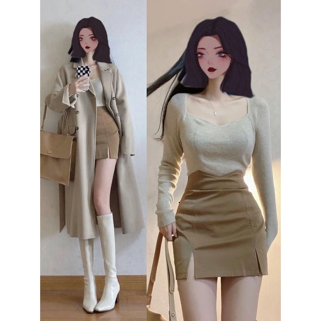 Salt Series Bộ Áo + Chân Váy Ngắn Màu Sáng Phong Cách Hoàng Gia Hồng Kông Cổ Điển Sang Trọng Ngọt Ngào Mùa Thu