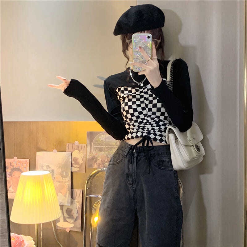 Áo Thun Dài Tay Phối Dây Rút Thời Trang Mùa Thu Đông Dành Cho Nữ