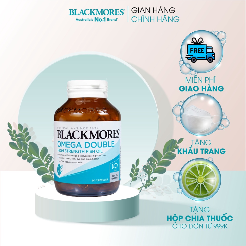 Viên uống dầu cá Blackmores Omega Double High Strength Fish Oil gấp đôi hàm lượng hỗ trợ cho tim, mắt của Úc 90 viên