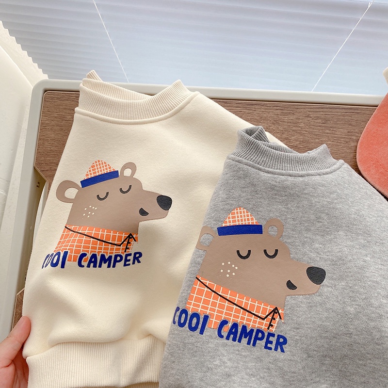 Áo sweater Chui Đầu Dáng Rộng In Hình Gấu Hoạt Hình Phong Cách Hàn Quốc Thời Trang Mùa Đông Cho Bé Trai