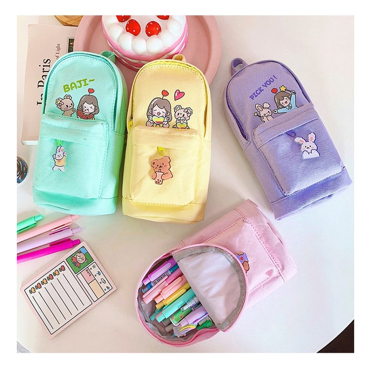 Hộp Bút Vải Nhiều Ngăn Dễ Thương Có Khóa Kéo