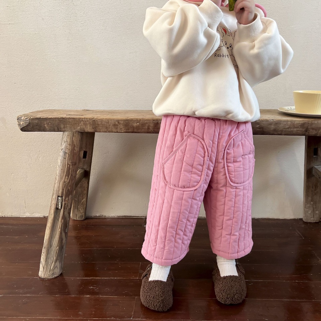 Quần Cotton Màu Sắc Trơn Giữ Ấm Mùa Đông Cho Bé Gái