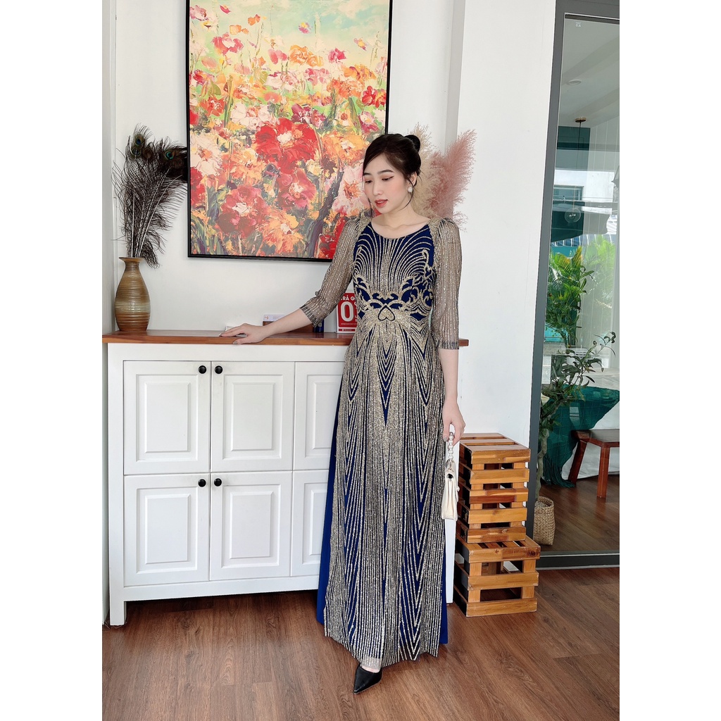 Đầm dạ hội tà kim tuyến , thiết kế trung niên dự tiệc sang trọng